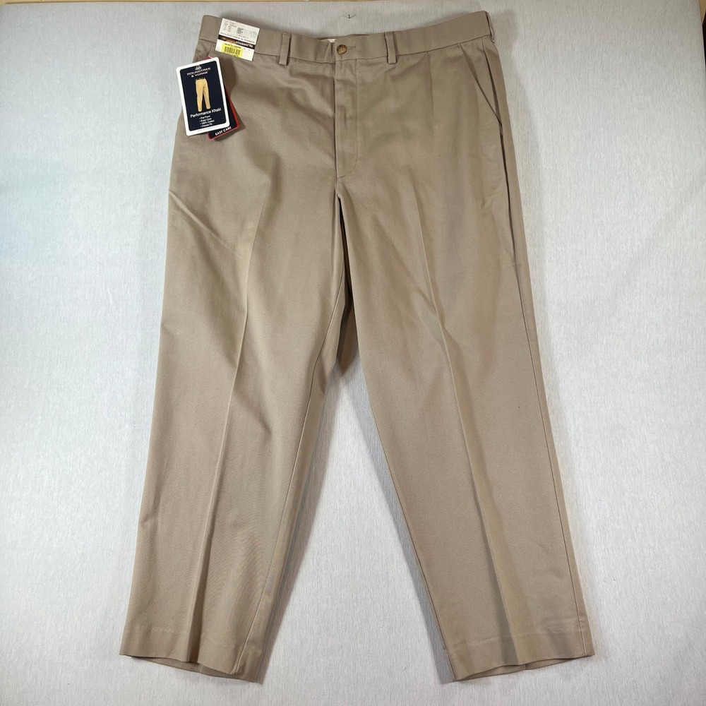 NEW Roundtree & Yorke Mens 40x29 Performance Khaki Pants Classic Fit Flat Front